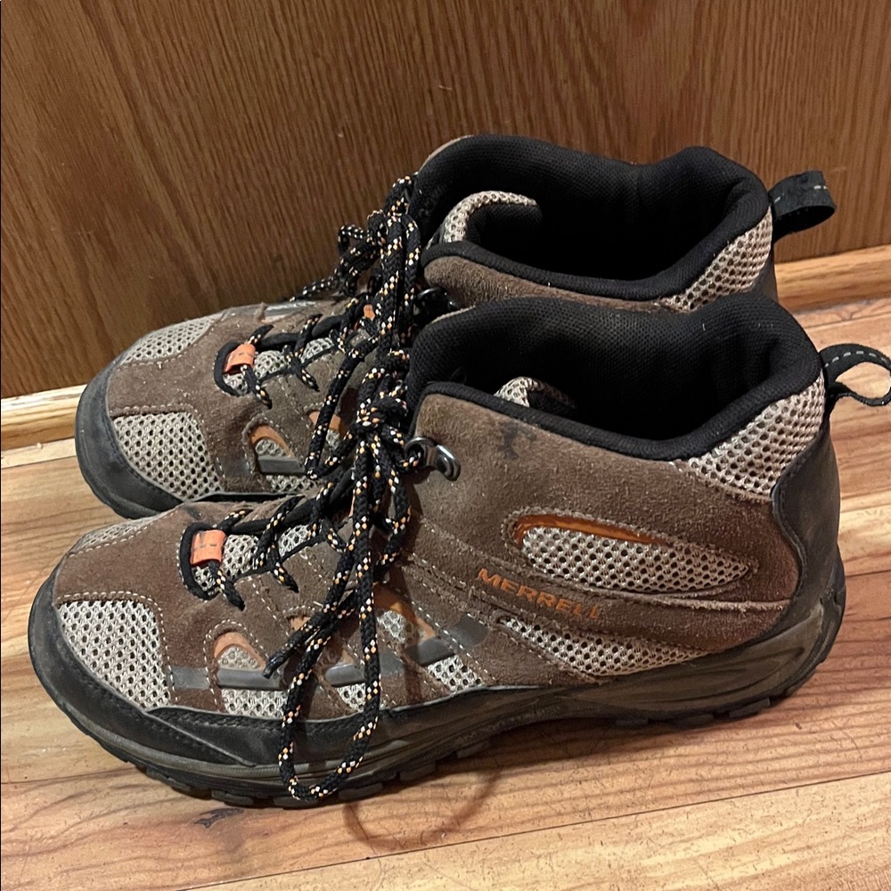Merrell MOAB Mid hiker 6 youth suede leather walnut brown mesh lace hiking boots